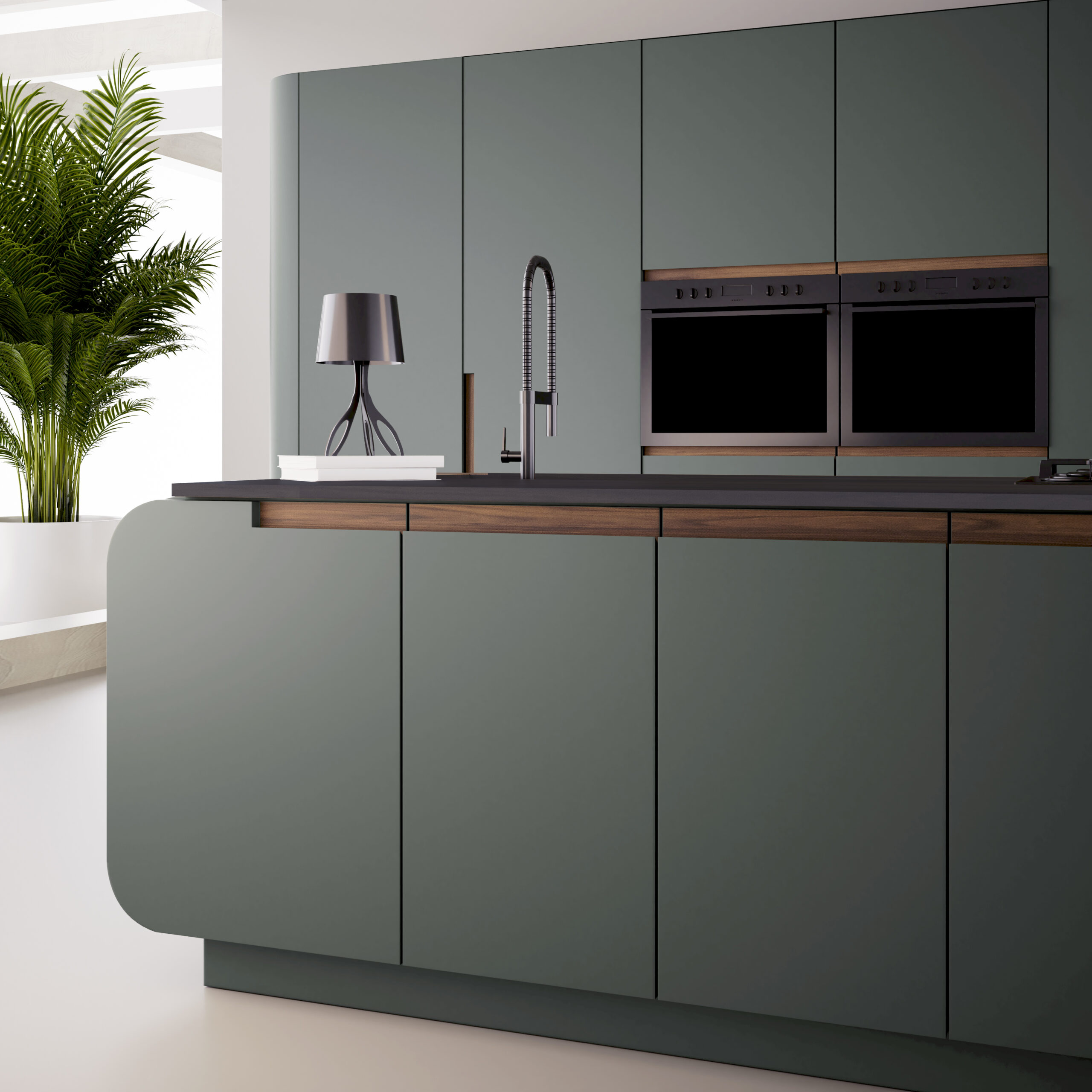 Cocina moderna con muebles verdes