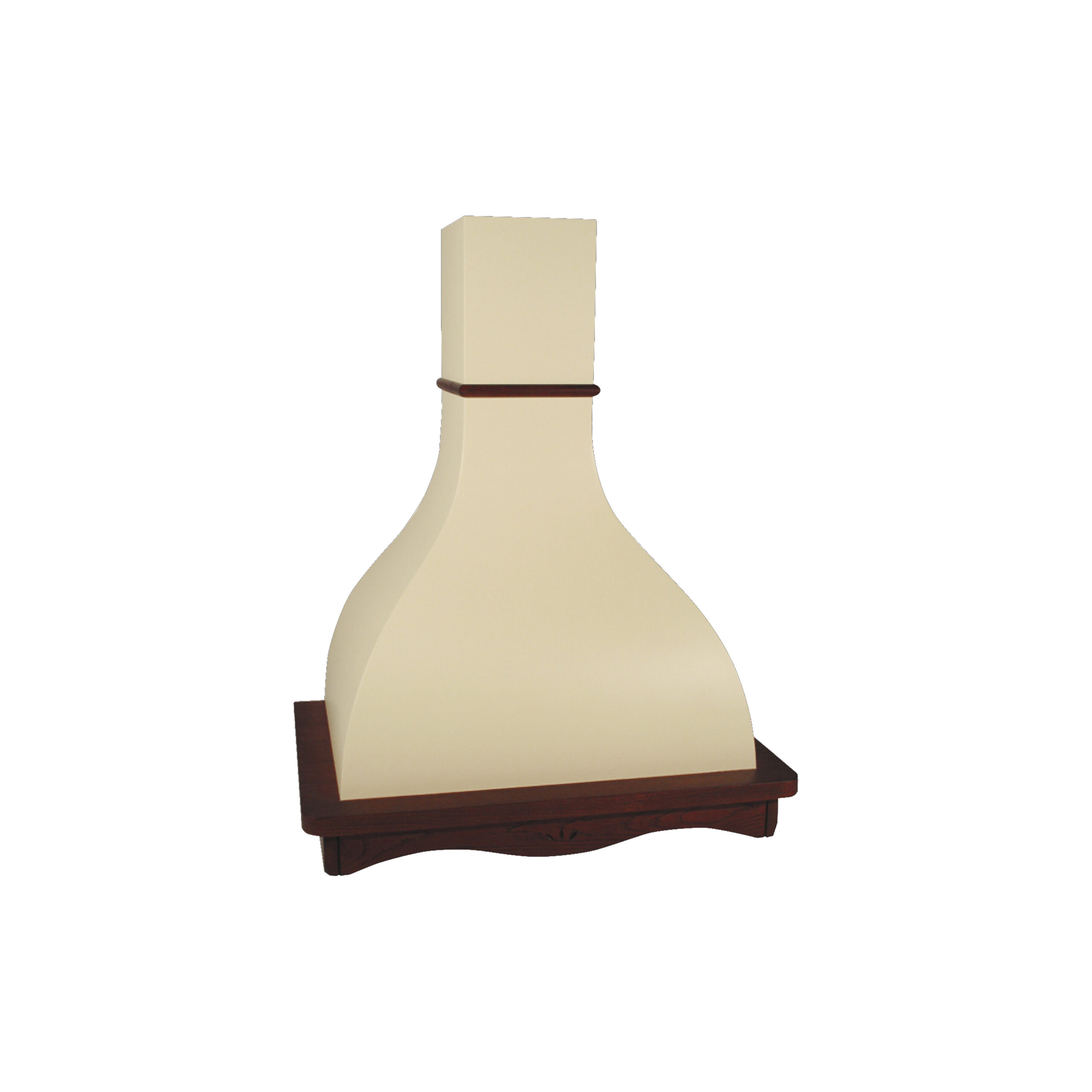 Extractor de aire estilo clásico de Grupo Espinar en blanco con base de madera oscura.